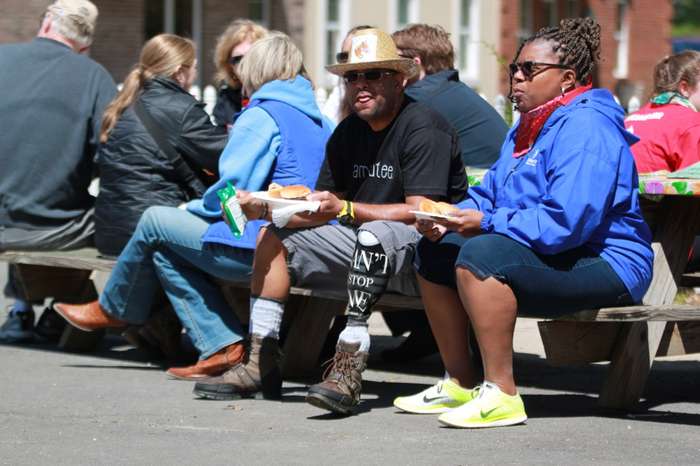 Amputee Eating Lunch At McKeever's First Ride In Atlanta